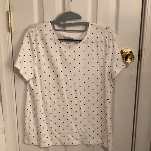 White with black polkadots ladies top size Large. animal and smoke free